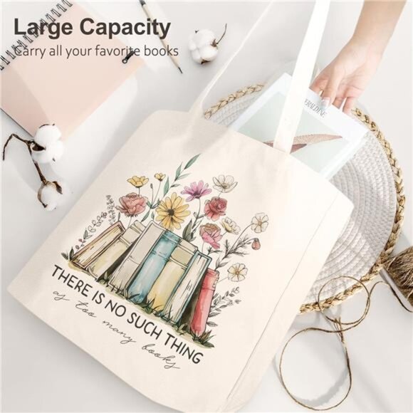 Canvas Book Tote Bag, Book Lover Gifts for Women,Bookish Presents Reading - Picture 4 of 7
